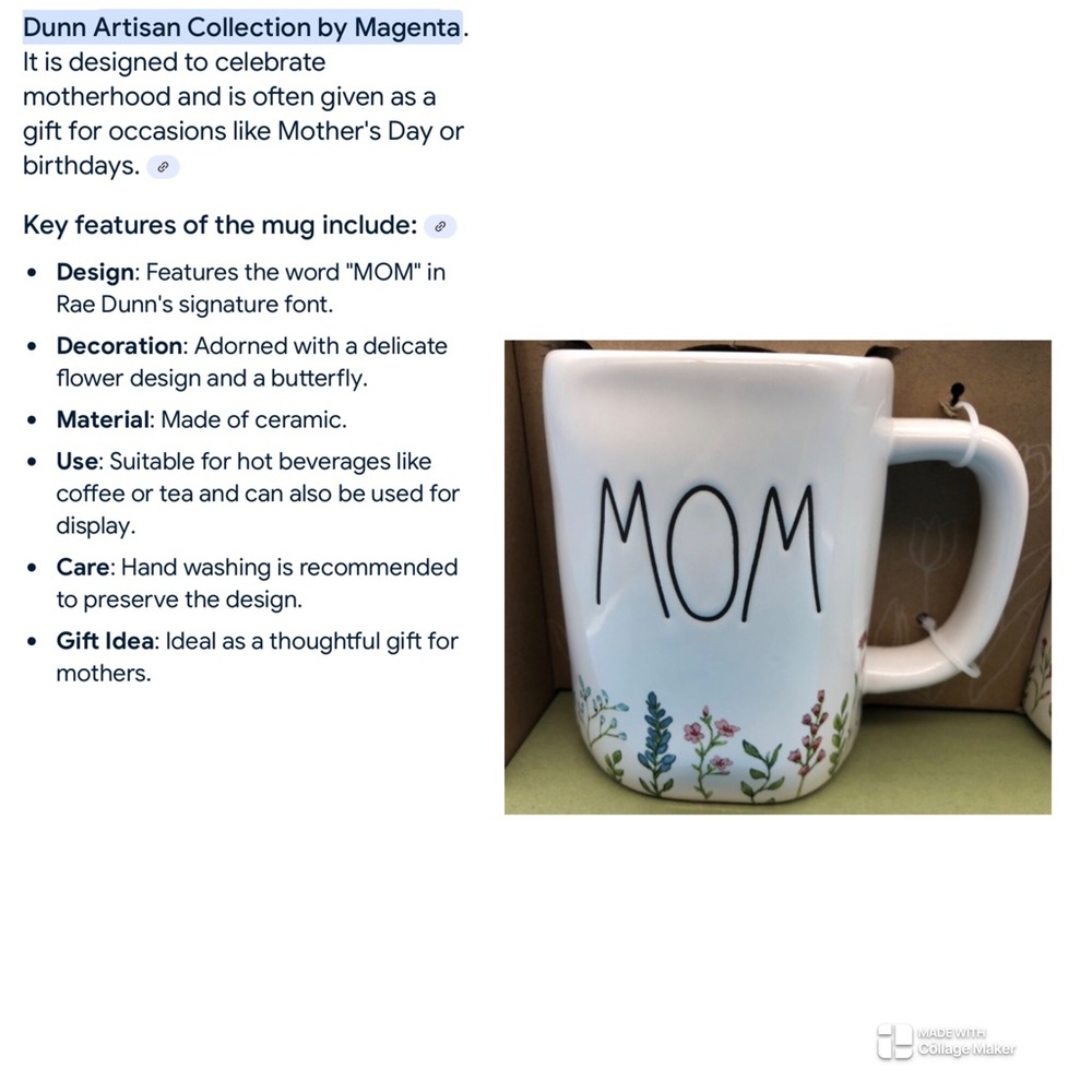 1 of 3  Rae Dunn White MOM mug 🪴 motif 💐  🌺 - Picture 4 of 9